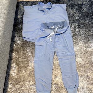 FIGS Light Blue denim look Scrub Set - Top & Jogger Pants